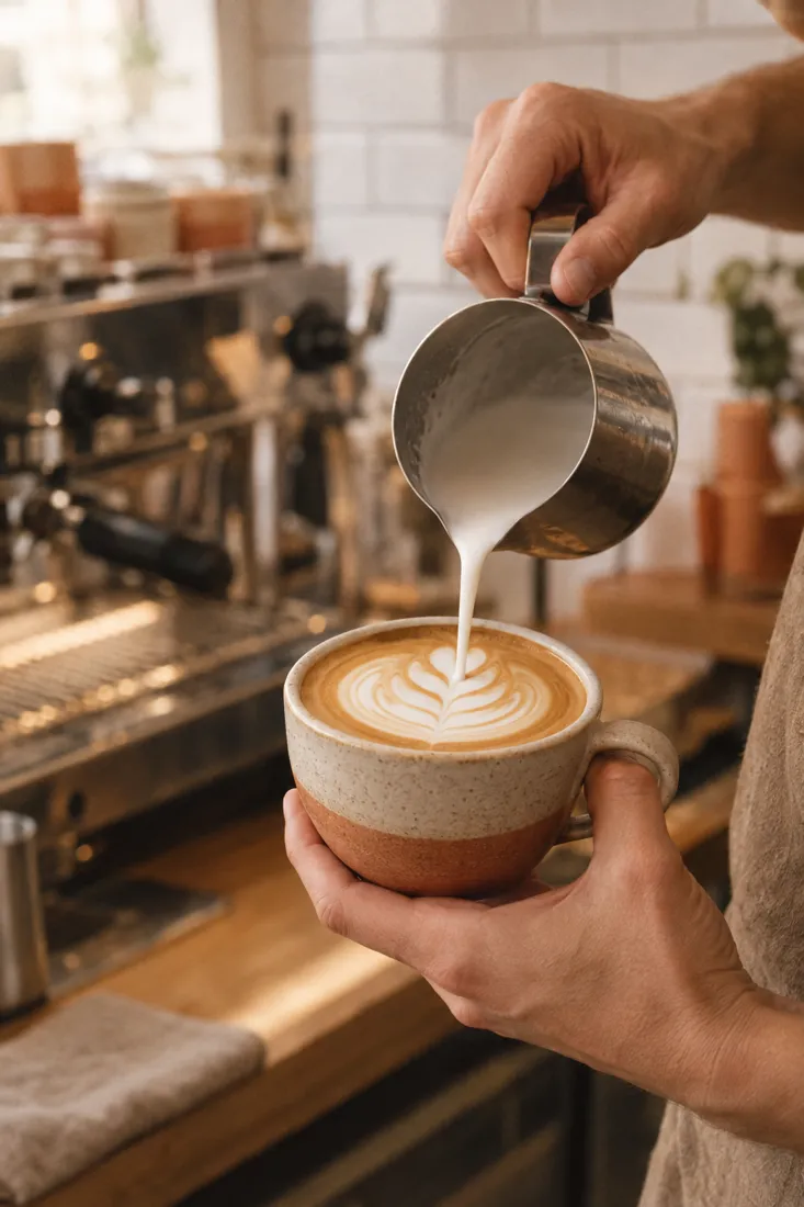 Barista pouring latte art